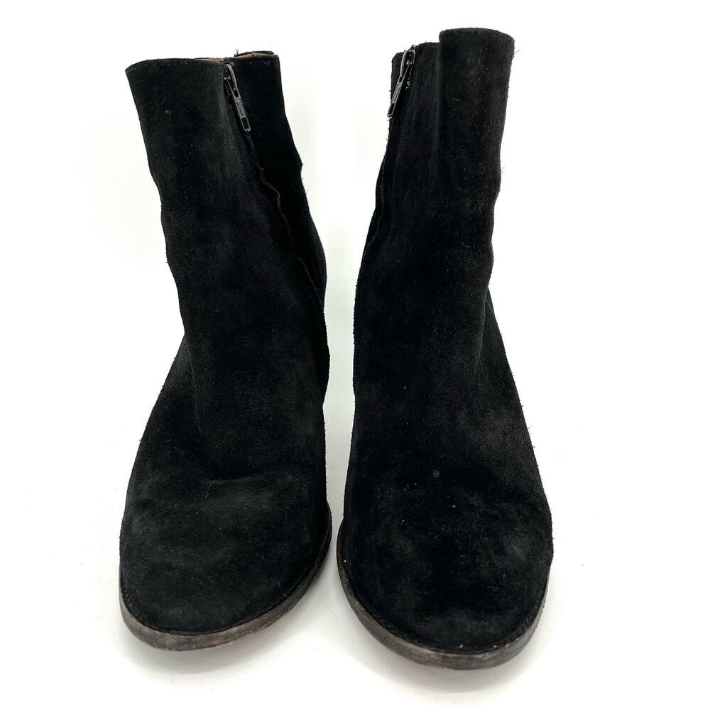 Frye Black Suede Heeled Side Zip Myra Ankle Boots (9.5) - Picture 3 of 10